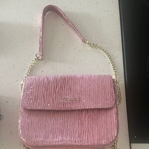 Tous Pink metallic Crossbody Bag with Gold Chain